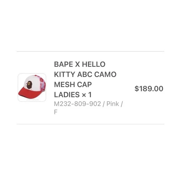 A BATHING APE Sanrio Hello Kitty ABC CAMO MESH CAP HAT Pink ONE SIZE ❤️✅ IN HAND - Picture 7 of 12